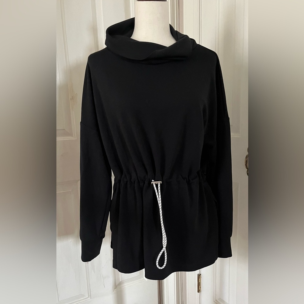 Te Verde Black Drawstring cowl neck top
